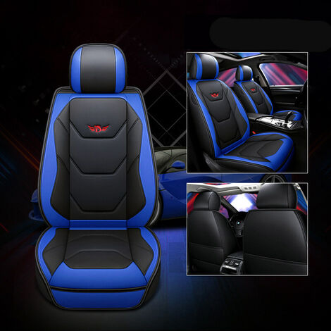 Universal Universal Car Seat Cover PU Leather Breathable Cushion Mat Car Seat Cushion Set Car Interior Accessories (Blue, New 5D Upgrades)