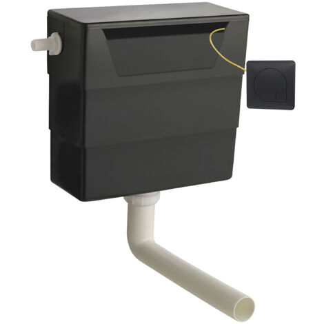 Universal Water Saving Dual Flush Side Inlet & Square Flush Plate - Matt Black/Black