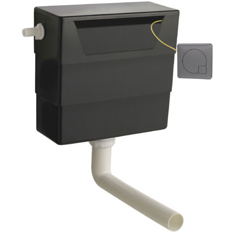 Universal Water Saving Dual Flush Side Inlet & Square Push Button - Brushed Pewter/Black
