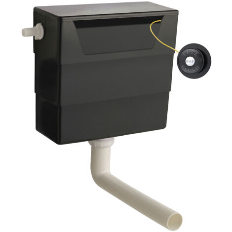Universal Water Saving Dual Flush Side Inlet & Traditional Push Button - Matt Black/Black