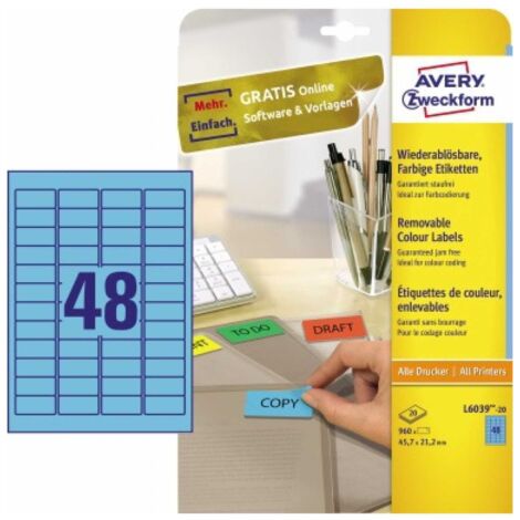 Universaletikett 45,7 x 21,2 mm (B x H) wieder ablösbar Papier blau 960 Etik./Pack.