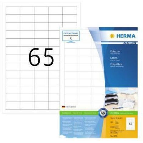 Universaletikett PREMIUM 38,1 x 21,2 mm (B x H) nicht wieder ablösbar Papier weiß 13.000 Etik./Pack.