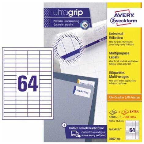 Universaletikett ultragrip 48,5 x 16,9 mm (B x H) nicht wieder ablösbar Papier weiß 14.080 Etik./Pack.