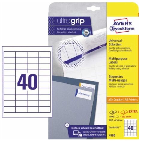 Universaletikett ultragrip 48,5 x 25,4 mm (B x H) nicht wieder ablösbar Papier weiß 1.200 Etik./Pack.