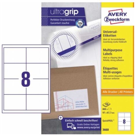 Universaletikett ultragrip 97 x 67,7 mm (B x H) nicht wieder ablösbar Papier weiß 800 Etik./Pack.