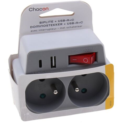 Universeel - domino 2x16a con usba+usbc e interruptor - blanco/verde - 48150 - 5411478481508