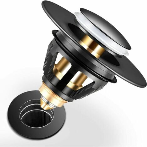 Universel Bonde de Lavabo Noire Pop-Up, Flitre de Vidange Anti-Bloqué, Bonde et Clapet Baignoire en Acier Inoxydable et Cuivre Pur, Flitre Cheveux Anti-Od pour Les Trous de 1.33” à 1.49”