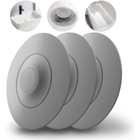 Universel Bouchon Filtre de Baignoire avec Fonction Tamis à Cheveux 3 pièces,Filtre de vidange Silicone pour évier de Cuisine,Gris
