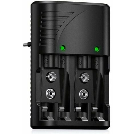 Universel Chargeur de Piles AA/AAA/9V, Rapide Chargeur 6802 pour AA/AAA NI-MH ou 9V Piles Rechargeables avec Indicateur LED, 100-240V Tension Mondiale,