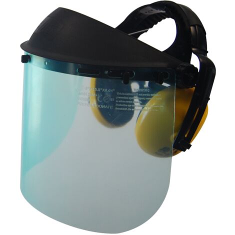 UNIVERSEL - Visiera di protezione in plastica sollevabile e casco anti-rumore incorporato, modello professionale, larghezza visiera 400 mm, altezza 190 mm, decespugliatore e fai da te
