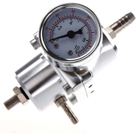 Universel Voiture Reglable pression de Carburant Regulateur avec manometre Argent