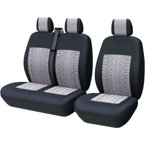 Universele stoelhoezen, stoelhoezen voor vrachtwagen, bestelwagen, bus voor bestuurder en passagier (2+1), enkele en dubbele voorstoelhoezen, 3D-geprint, grijs