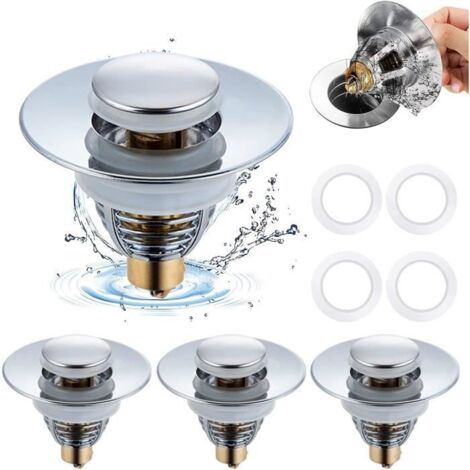 Universelle Bouchon Lavabo, 4 pièces Bonde de Lavabo Pop Up Flitre de Vidange Anti-Bloqué Anti-Bloqué de Lavabo en Acier Inoxy[296]