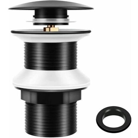 Universelle G1 1/4" Laiton Bonde de Lavabo Pop up Bonde de Vidange pour Lavabo sans Trop Plein, Système clic-clac, Installation Sans Outils, Noir Mat