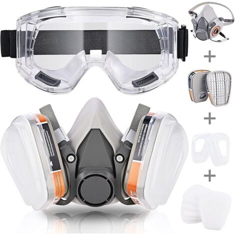 Universelle Halbgesichts-Gasmaske mit angebauter Schutzbrille und Ersatzfiltern – Für Arbeitsschutz, Lackieren, Schleifen oder Notfallvorsorge