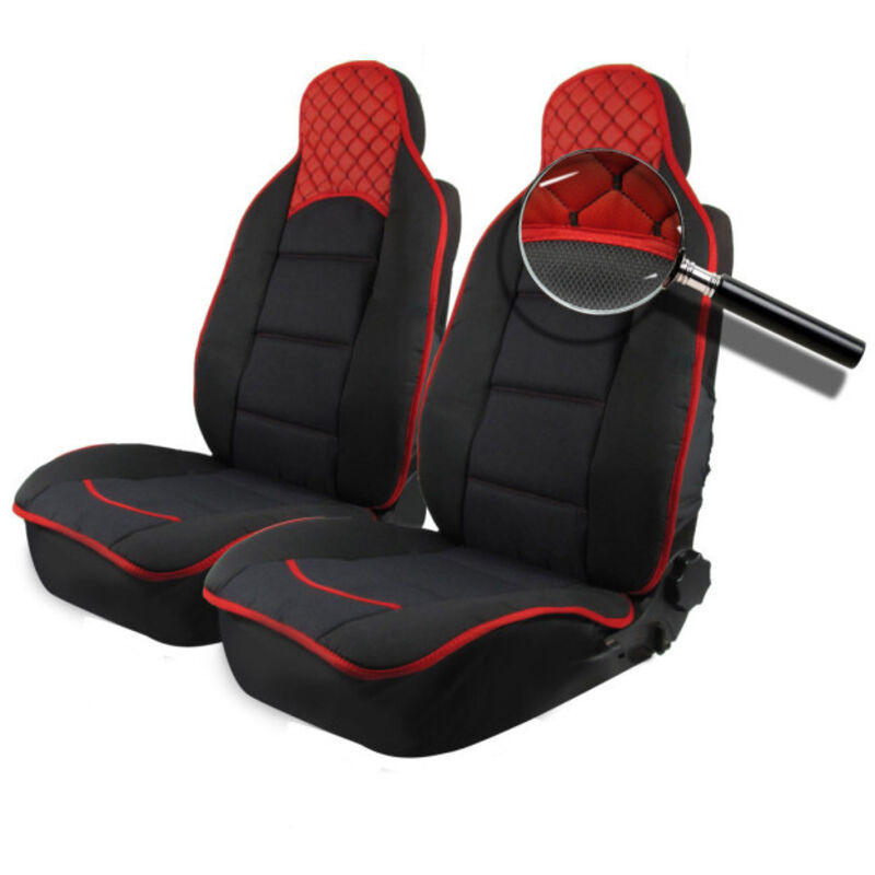 Image of Universelle Sitzbezüge für Vordersitze (Massagetyp) – Schwarz-Rot, Textil und Kunstleder
