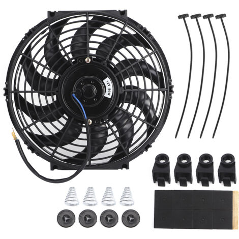 Universeller 12-Zoll-Slim-Kühlerlüfter Thermo 12V mit Montagesatz für die Motorraumkühlung.