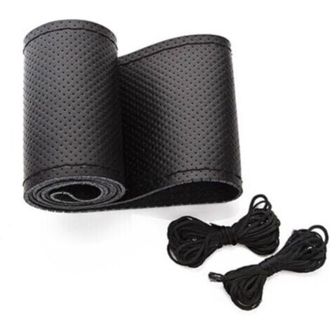 Universeller Autolenkradbezug aus Leder, zum Selbernähen, atmungsaktiv und rutschfest, 15 Zoll (schwarz)