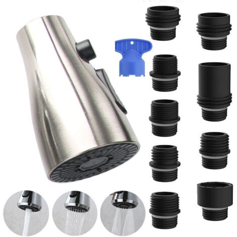 Universeller Ersatz-Küchenarmaturkopf mit 9-Adapter-Set, kompatibel mit Kohler/Moen/Delta Armaturen, 3-Funktions-Ausziehbrausekopf für Spültischarmatur.