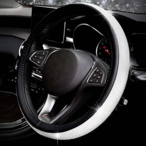 Universeller glänzender Diamant-Auto-Lenkradbezug, 38 cm/15 Zoll, voller Bling-Bling-Strass-Leder-Lenkradbezug, Auto-Innenraum, Auto-Styling, Dekor-Zubehör (schwarz)