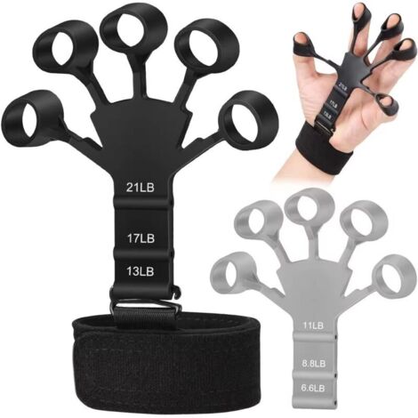 Universeller Griffkrafttrainer, Fingerkrafttrainer, Handkrafttrainer, 6 Widerstandsstufen, verstellbar, für Therapie, Schmerzlinderung, Arthritis, schwarz und grau, 2er-Pack