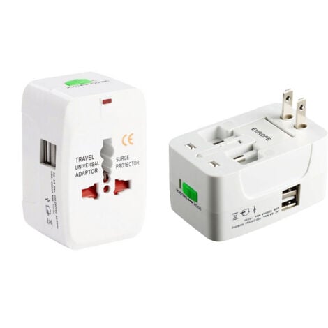 MEMKEY Universeller Reiseadapter, multifunktionaler Universal-Steckeradapter mit 2 USB-Anschlüssen, Frankreich, USA, Großbritannien und Australien, All-in-One-Steckeradapter