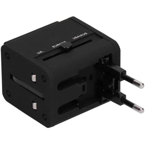 Universeller Smart-Reiseadapter mit USB-Anschlüssen – Steckerkonverter für Großbritannien, EU, USA, Japan, Australien und China – 100–240 V, Schwarz