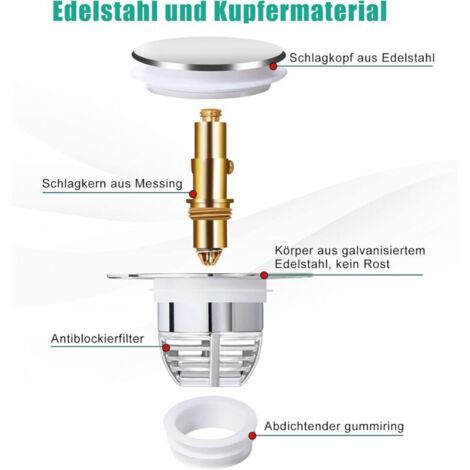 Universeller Spülbeckenablaufstopfen, Pop-Up-Spülbeckenablaufstopfen mit 2 Dichtungen für Badewanne, Küche, Waschbecken