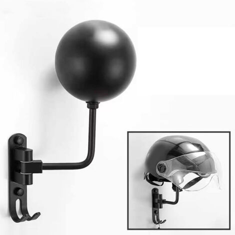 Universeller, um 180° drehbarer, wandmontierter Motorradhelmhalter aus Metall mit Haken für Baseballhelme [Edelstahl & Aluminium]