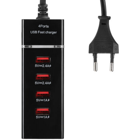 Universelles 4-Port-USB-Tischladegerät (3 A) für Smartphones – 1,5 m Kabel – Schwarz – EU 100–240 V (inkl. Verpackung)