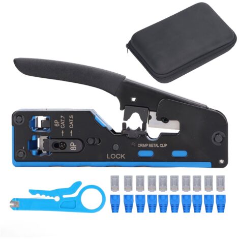 Universelles RJ45-Crimpwerkzeug mit integriertem Kabelschneider und Abisolierer für 8P8C- und 6P6C-Stecker