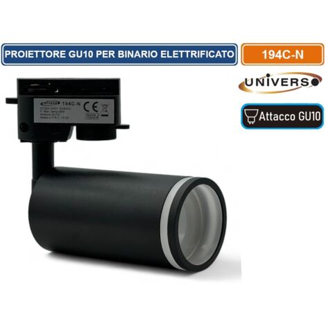 UNIVERSO 194C-N TRACK LIGHT DA BINARIO MONOFASE CON PORTALAMPADA PER LAMPADINE GU10 COLORE NERO