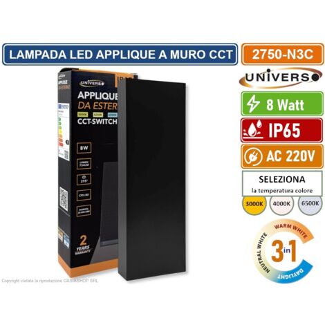 UNIVERSO 2750-N3C APPLIQUE CON DOPPIO FASCIO LUMINOSO UP & DOWN CON POTENZA DI 8W DA ESTERNO IP65 CAMBIA COLORE CCT 3in1 CON DRIVER