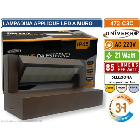UNIVERSO 472-C3C LAMPADA APPLIQUE LED DA MURO RUOTABILE 21W SMD  CCT 3IN1 CAMBIA COLORE IP65 DA ESTERNO