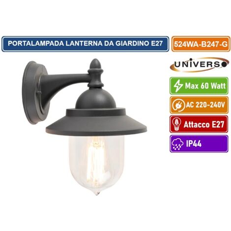 UNIVERSO 524WA-B247-G PORTALAMPADA LANTERNA DA GIARDINO WALL LAMP GRIGIO ANTRACITE DA MURO IP44 PER LAMPADINE E27
