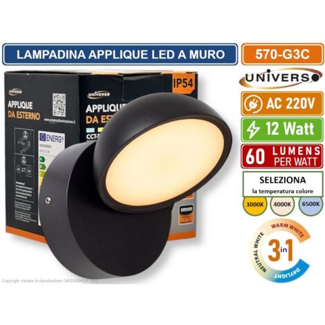 UNIVERSO 570-G3C LAMPADA APPLIQUE LED DA MURO TESTA RUOTABILE 12W SMD  CCT 3IN1 CAMBIA COLORE IP54 DA ESTERNO
