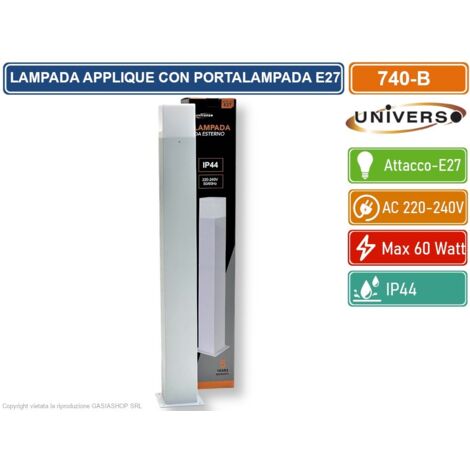 UNIVERSO 740-B PORTALAMPADA APPLIQUE DA GIARDINO WALL LIGHT QUADRATO PER LAMPADINE E27 COLORE BIANCO