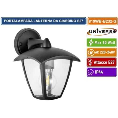 UNIVERSO 819WB-B232-G PORTALAMPADA LANTERNA DA GIARDINO WALL LAMP GRIGIO ANTRACITE DA MURO IP44 PER LAMPADINE E27
