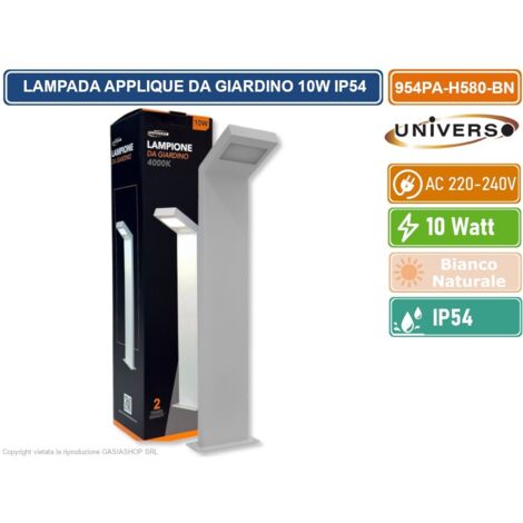 UNIVERSO 954PA-H580-BN LAMPADA APPLIQUE LED DA GIARDINO 10W SMD IP54 LAMPIONE BOLLARD DA TERRA COLORE BIANCO