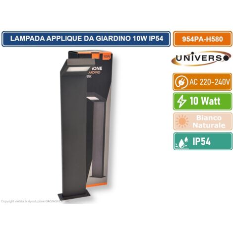 UNIVERSO 954PA-H580-GN LAMPADA APPLIQUE LED DA GIARDINO 10W SMD IP54 LAMPIONE BOLLARD DA TERRA COLORE GRIGIO SCURO