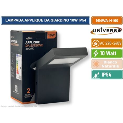 UNIVERSO 954WA-H160-GN LAMPADA APPLIQUE LED DA GIARDINO 10W SMD IP54 LAMPIONE BOLLARD DA MURO COLORE GRIGIO SCURO