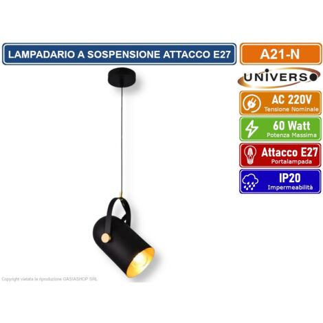 UNIVERSO A21-N LAMPADA A SOSPENSIONE NERA CON PARALUME ORIENTABILE CON ATTACCO E27