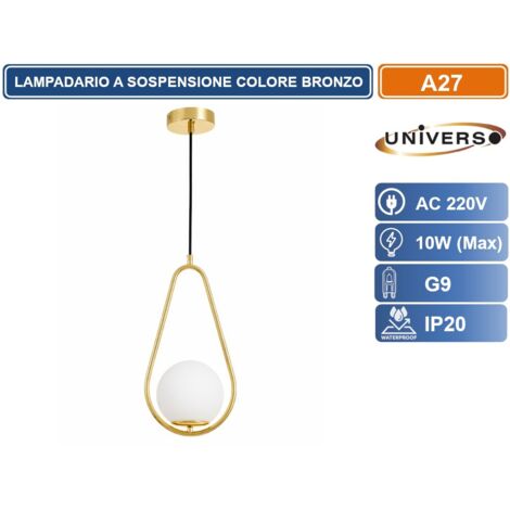 UNIVERSO A27 LAMPADARIO A SOSPENSIONE DESIGN A GOCCIA COLORE ORO CON SFERA OPALINA ATTACCO G9 CONTEMPORANEO