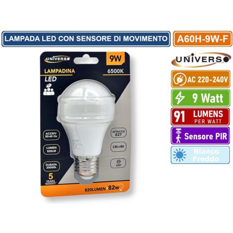 UNIVERSO A60H-9W-F LAMPADINA LED E27 9W BULB A60 CON SENSORE DI MOVIMENTO - BIANCO FREDDO 6500K