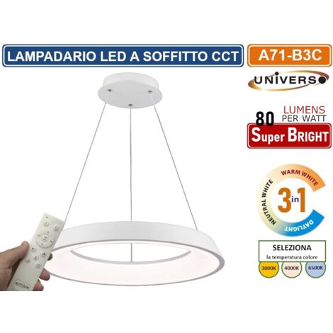 UNIVERSO A71-B3C LAMPADARIO LED SMD A SOSPENSIONE DESIGN CIRCOLARE 43W COLORE BIANCO CCT 3 IN 1 TEMPERATURA LUCE SELEZIONABILE