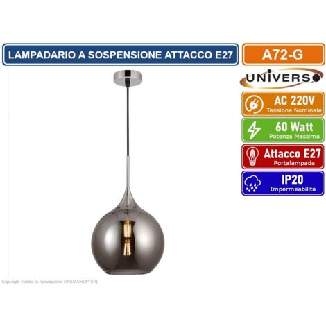 UNIVERSO A72-G LAMPADARIO A SOSPENSIONE DESIGN MODERNO CON SFERA IN VETRO FUME' ATTACCO E27