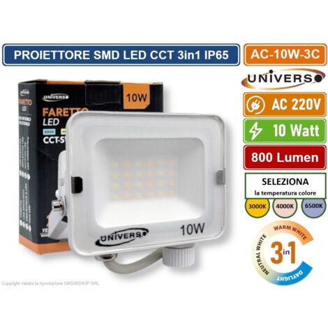 UNIVERSO AC-10W-3C FARO PROIETTORE SMD LED FLOODLIGHT 10W SLIM IP65 COLORE BIANCO CCT 3in1 COLORE LUCE SELEZIONABILE