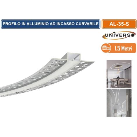UNIVERSO AL-35-S PROFILO IN ALLUMINIO FLESSIBILE E CURVABILE AD INCASSO 1,5 METRI PER STRIP LED MAX 12.6MM
