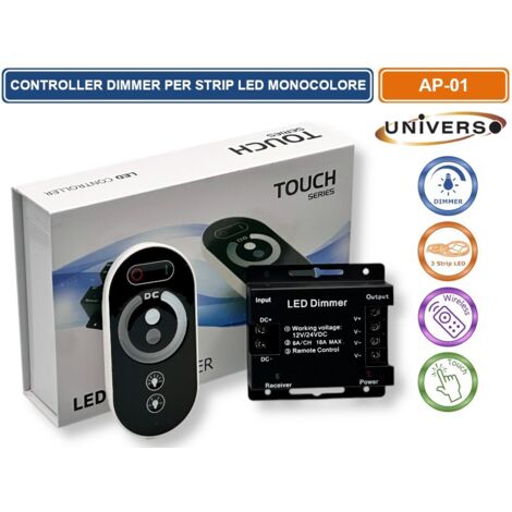 UNIVERSO AP-01 CONTROLLER DIMMER PER STRISCE LED MONOCOLORE DC 12V - 24V CON TELECOMANDO 3 CANALI A 6A