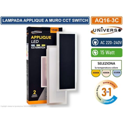 UNIVERSO AQ16-3C LAMPADA APPLIQUE LED SMD DA INTERNO IN ACRILICO 15W CAMBIA COLORE SWITCH CCT 3in1 3000K-4000K-6500K